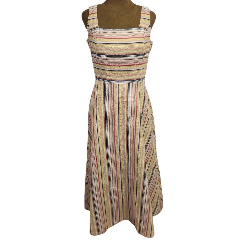 VTG Talbots Dress Size 4 Seersucker Rainbow Striped Flare Midi Sun Colorful